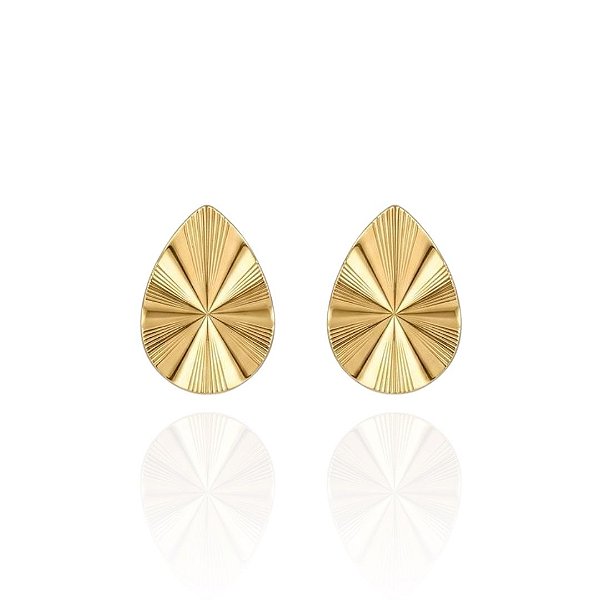Brinco Gota Martelado Riscado - Banho de Ouro 18k