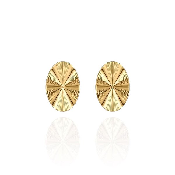Brinco Oval Martelado Riscado - Banho de Ouro 18k