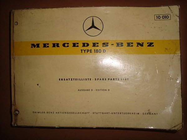 Mercedes 1959 - Catálogo De Peças Original Type 180d Original