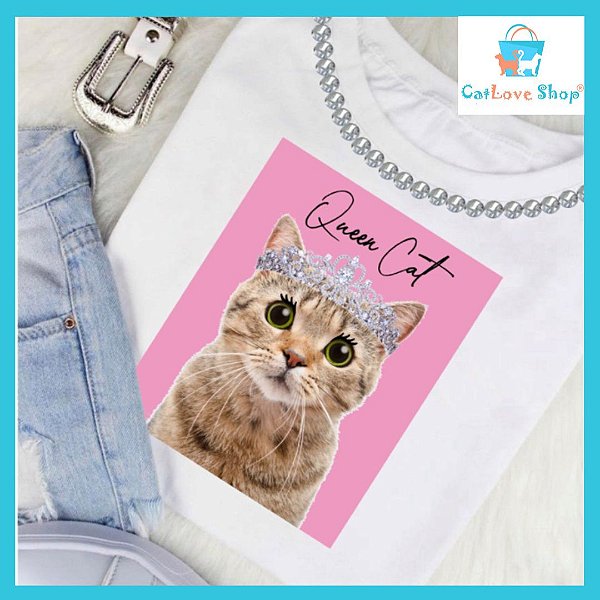 Camiseta T Shirt - Gata Rainha (COM PEDRARIA)