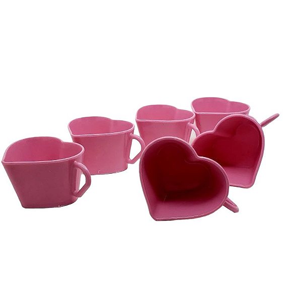 Jogo 10 Xícara Coração Para Café Cor Rosa 100 Ml