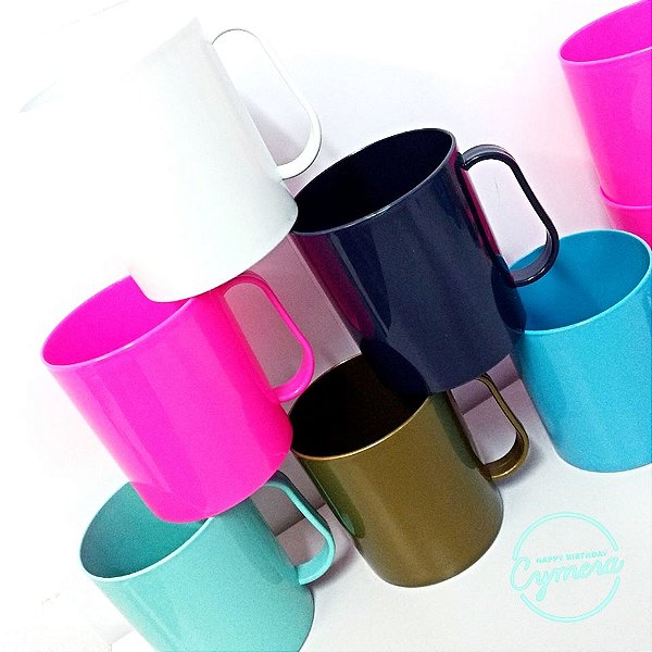 Kit 15 Caneca Escolar Leite Suco Água Colorida 300ml