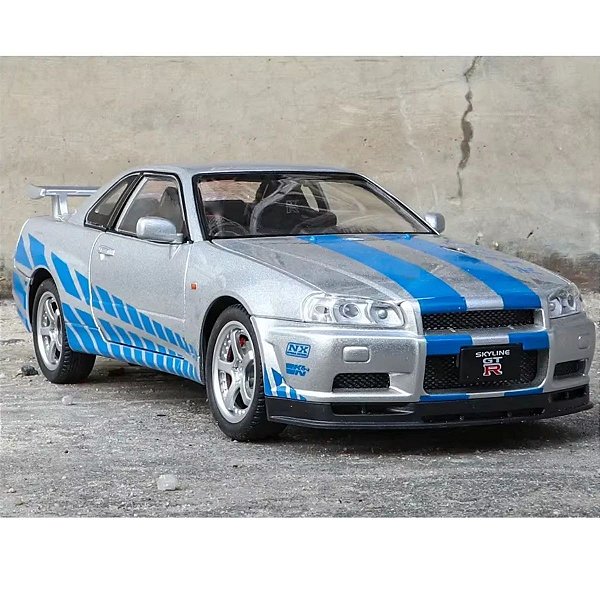 Miniatura Carro Nissan Skyline Gtr R34 1:32 Velozes Furiosos Com Luz e Som Cinza/azul