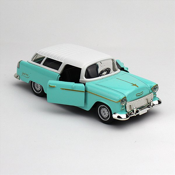 Miniatura Chevrolet Bel Air 1957 VERDE ÁGUA Clássica Carro Retrô Escala 1:32 Metal Fricção Abre Portas