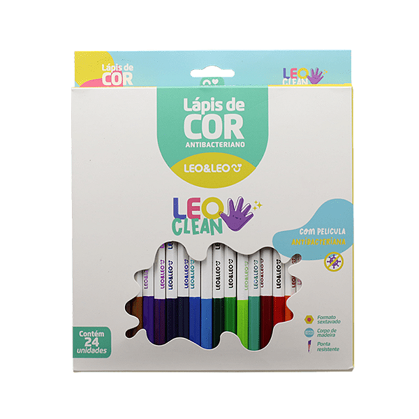 LAPIS 24 CORES MADEIRA SEXTAVADO LEOCLEAN