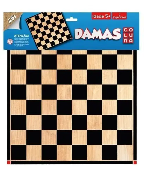 JOGO DE TABULEIRO DAMA DE MADEIRA NA SOLAPA - COLUNA