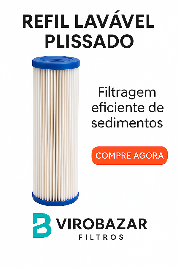 Refil Lavável Plissado 9 3/4" – 20 Micras | Reutilizável para Filtros de Água