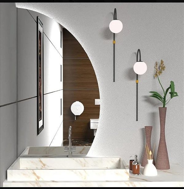 Espelho Meia Lua  Lapidado  com LED - Decorativo Moderno