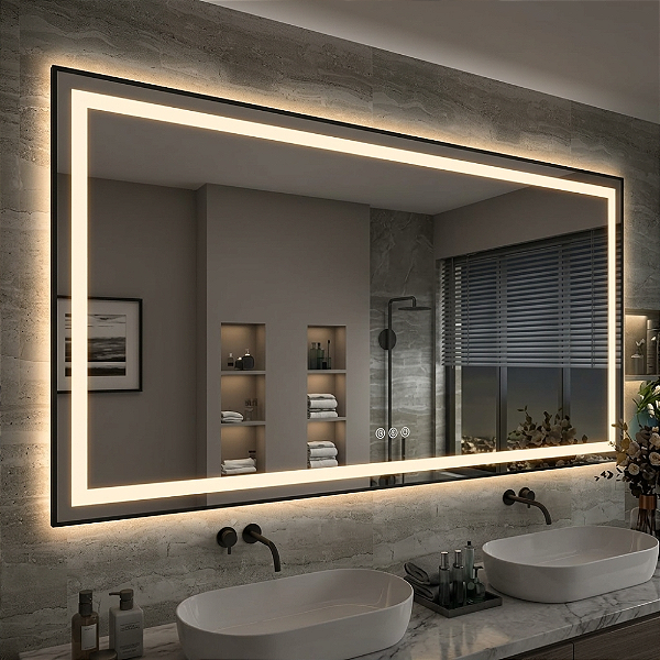 Espelho Com LED Duplo + Moldura em PVC Preta