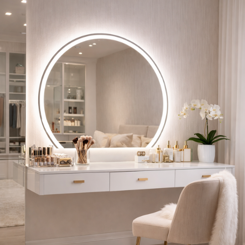 Espelho Meia Lua C/ LED Frontal e Atrás + Touch Screen