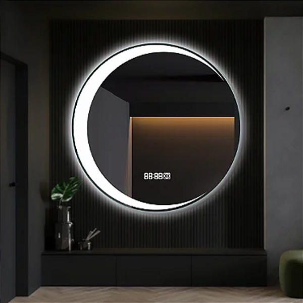 Espelho Redondo Com Relógio e Touch Screen