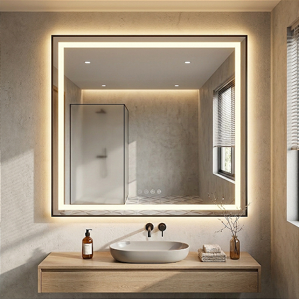 Espelho Com LED Duplo + Moldura em PVC Preta