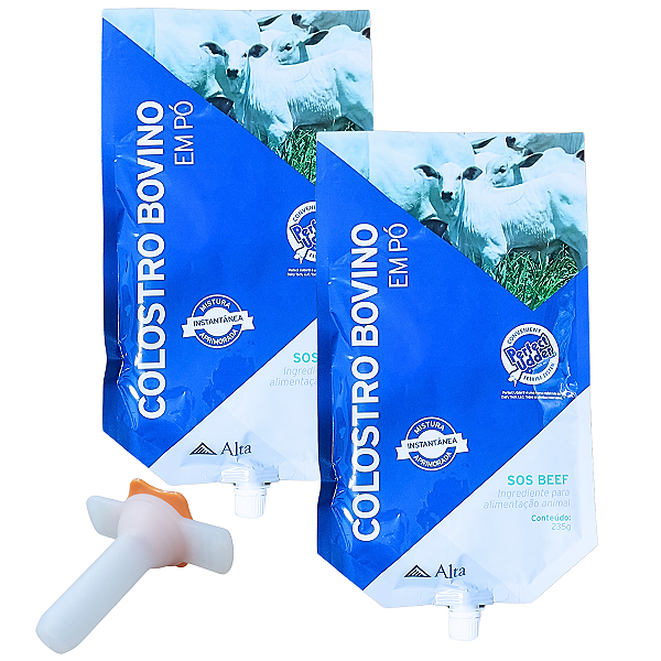 Kit 2 SOS Beef Colostro em pó bovino Corte + Bico p/ Bezerro