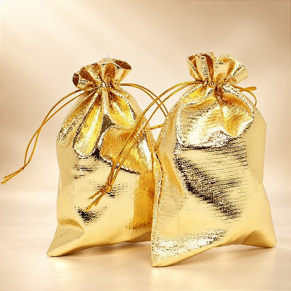 Saco Lamê Dourado Tamanho 7x9cm, Pacote 10 unidades Dourado