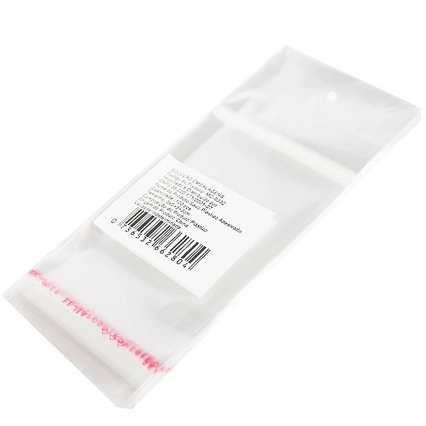 100 Unidades saco Plástico Adesivado Incolor com Solapa para pendurar 5x5+3cm