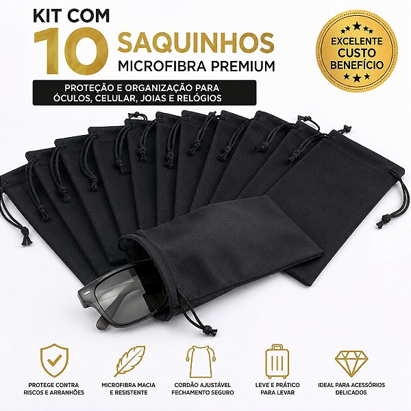 Kit 10 Saquinho Pano Porta Óculos Celular Joias Relogio Bag