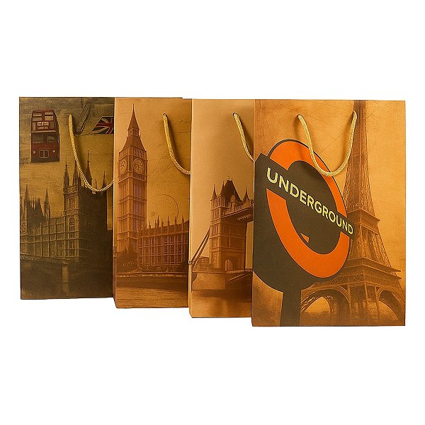Kit 12 Sacolas de Presente Kraft sortido Viagem 36x27x9cm