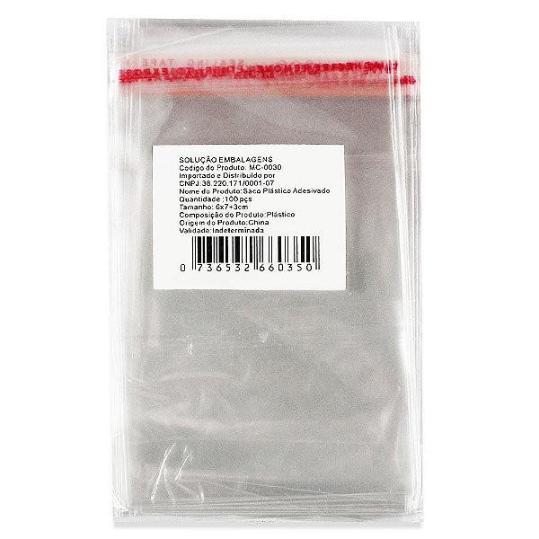 100 Unidades saco Plástico Adesivado SEM Solapa 6x7+3 cm
