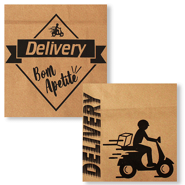 Kit 10 Sacos Kraft Para Delivery Natural Estampado Tamanho 15x23,5x33cm