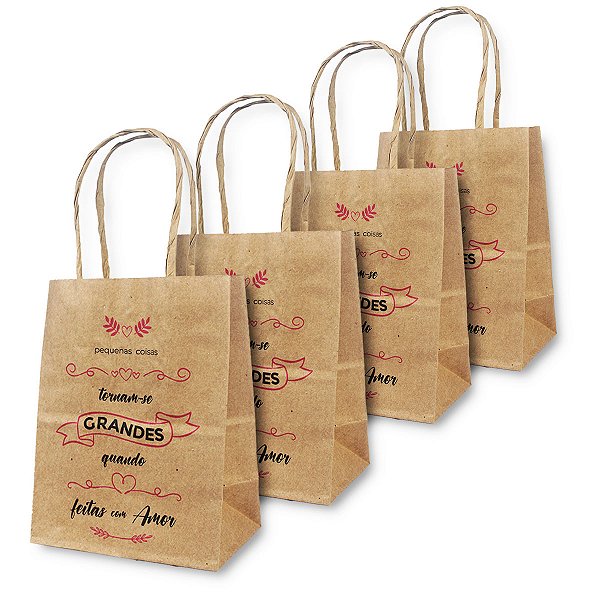 Sacola Kraft Nat Tema Frases tamanho 14,5x11,5x7,5 com 10 unidades