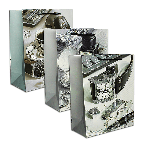 Sacola de Papel para Presente, 32x26x12cm pacote com 12 unidades Maculina - EDB2591