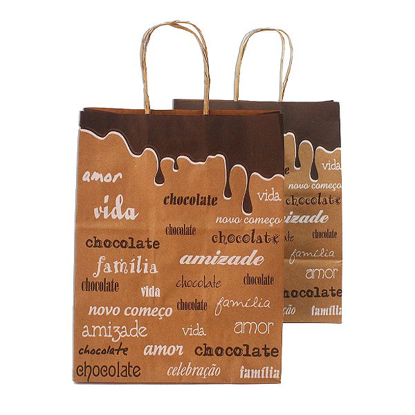 Kit 10 Sacolas Kraft Para Presente Pascoa Palavras 20x15x25cm