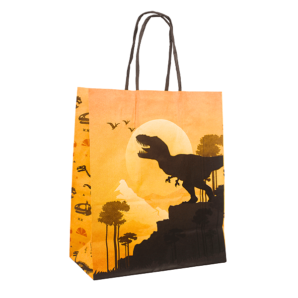 Kit 10 Sacolas de Papel para Presente Dino Rex 21x17x8cm