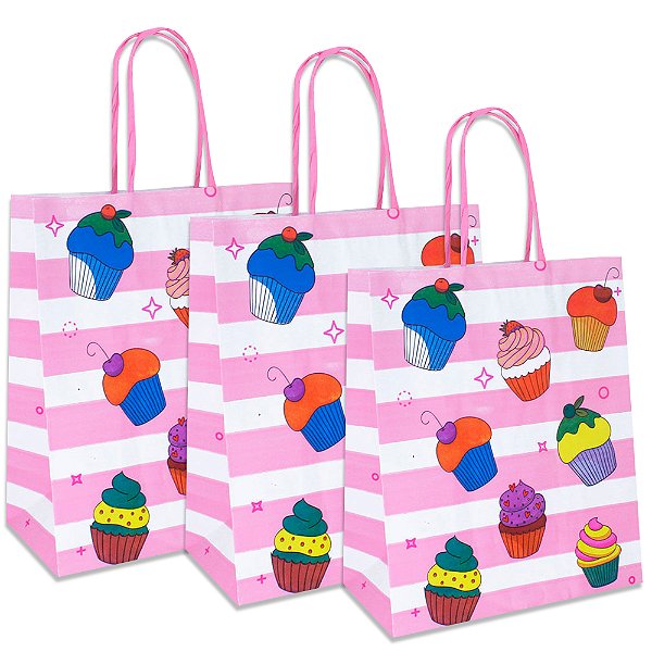 Sacola Kraft de Presente Tamanho 21,5x17,5x8,5 Kit com 10 unidades Cup Cake Cup Cake