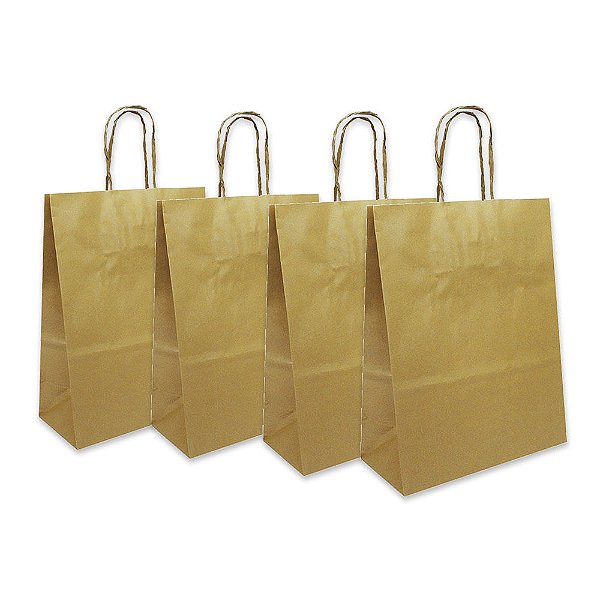 Kit com 10 Sacolas Kraft para Presente 25,5x20 cm Cor Ouro