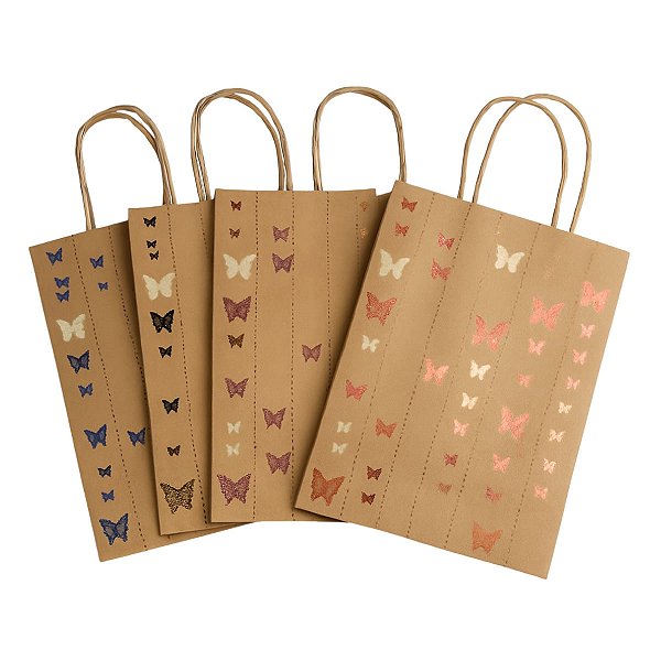 Kit 12 Sacola de presente Kraft 21x15x8cm Borboleta sortido