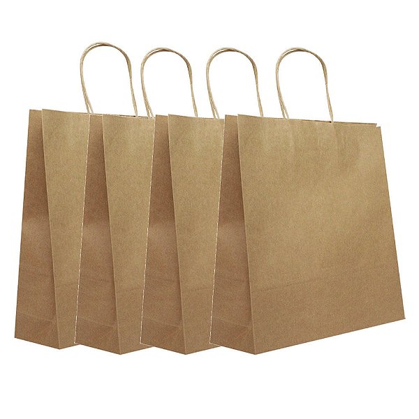 Kit 12 Sacolas Kraft cor Natural para Presente Tam 32x26 cm