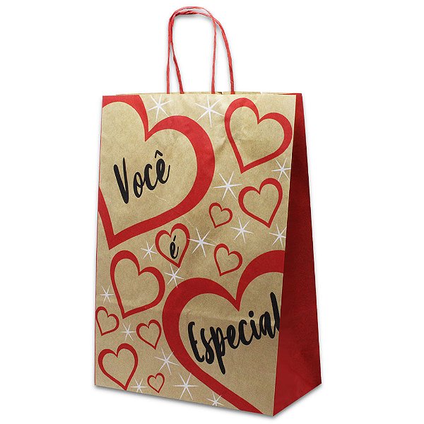 Kit 10 Sacolas Kraft Para Presente Você é especial 31,5x13,5x10cm