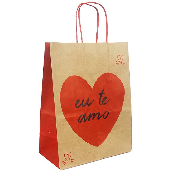 Sacola Kraft Nat eu te amo tamanho 21,5x17,5x8,5 com 10 unidades