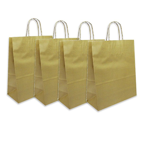 10 unidades Sacola Kraft Cor Ouro para Presente 32x26,5 cm