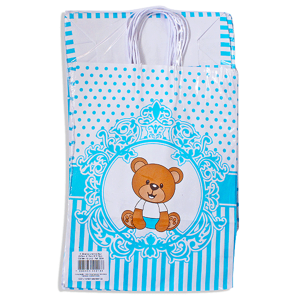 Sacola Kraft Infantil Estampa Urso Tamanho 17,5 x 8,5x 21,5 Kit com 10 unidades