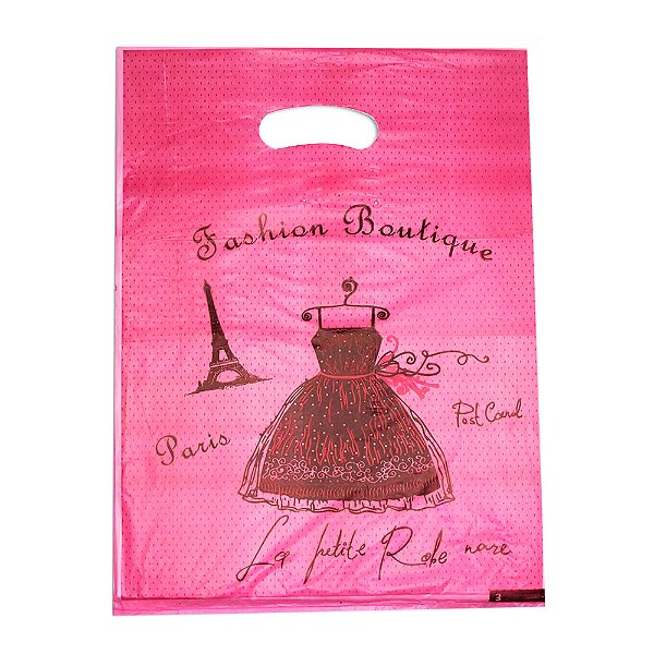 Kit 100 unidades Sacola 30x40 Vestido Rosa Gramatura 0,35