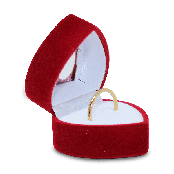 Caixinha de Veludo Para Anel Formato Coração Com 1 Fenda