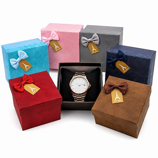 Kit 6 Caixas para Relógio Luxo com Laço Sortidas 9x9cm