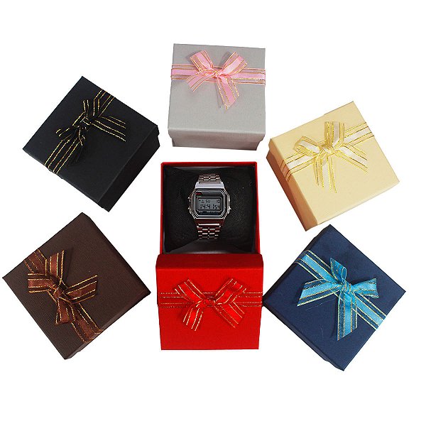 Kit 6 Caixa para Relógio 9x9cm liso com laço