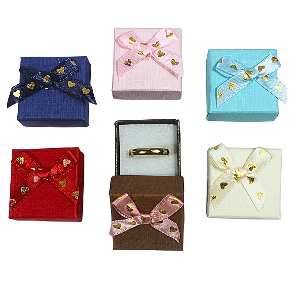 Kit 24 Caixas para Anel 4x4cm com Laço Coração Sortido