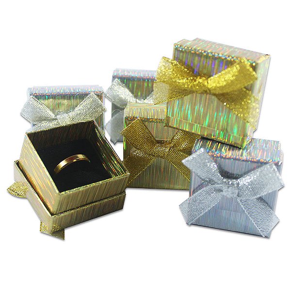 24 Caixinha Para Aianças e Aneis 4x4cm 3D Dourado e Prata