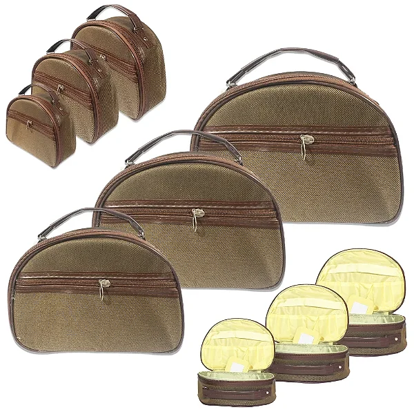 Necessaire para Bijuterias e Maquiagens, modelo meia-lua, Kit com 3 Peças