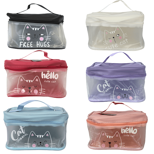 Necessaire Com Alça Estampa de gato 13x23x17 cm