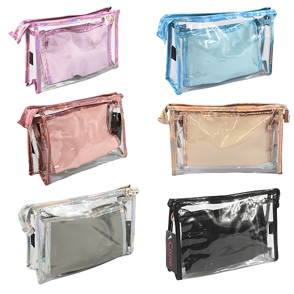 Kit Necessaire Transparente com Bolsa Interna modelo Cisne