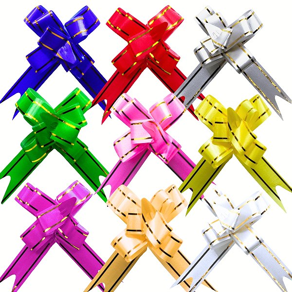 100 Peças Laço Fácil com Fio Dourado Tam 15mmx27cm Várias cores