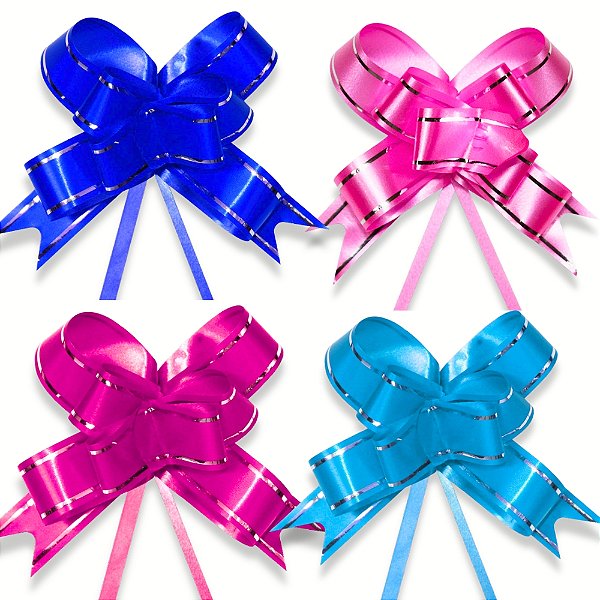 200 Laço Fácil com fio prateado 17mm x 34cm