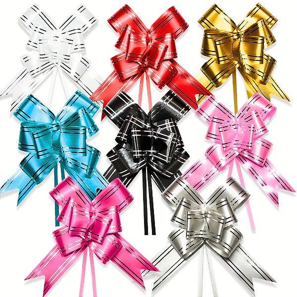 200 Laço Fácil com fio prateado 28mm x 47 cm