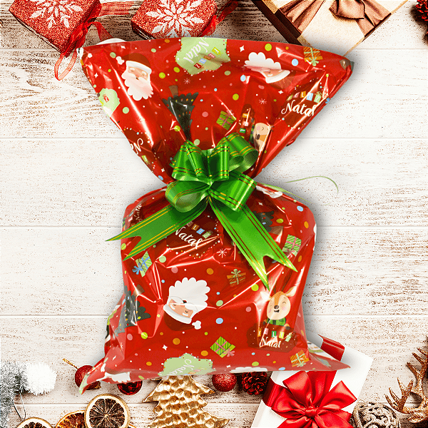Kit 25 Sacos de presentes Laminado Natal 45X59 cm