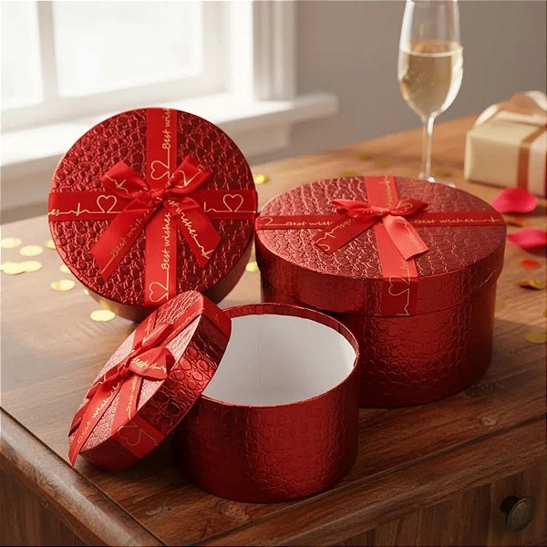 Kit 3 Caixas Redondas de Luxo para Presente