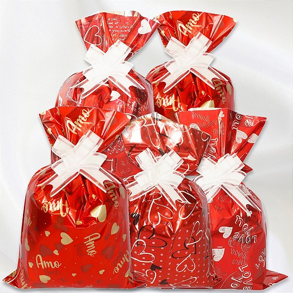 50 Unidades Saco de Presente Laminado Romântico 25x37 cm